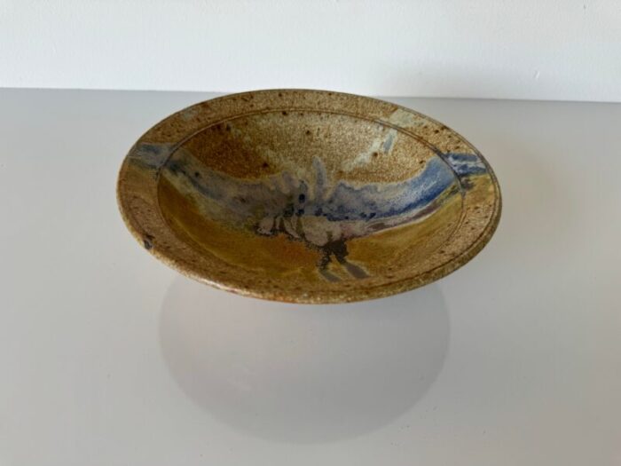 mid century organic speckled glaze stoneware bowl signed 9864