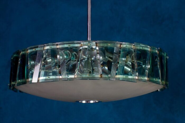 mid century round crystal and chrome pendant from fontana arte 1960 4