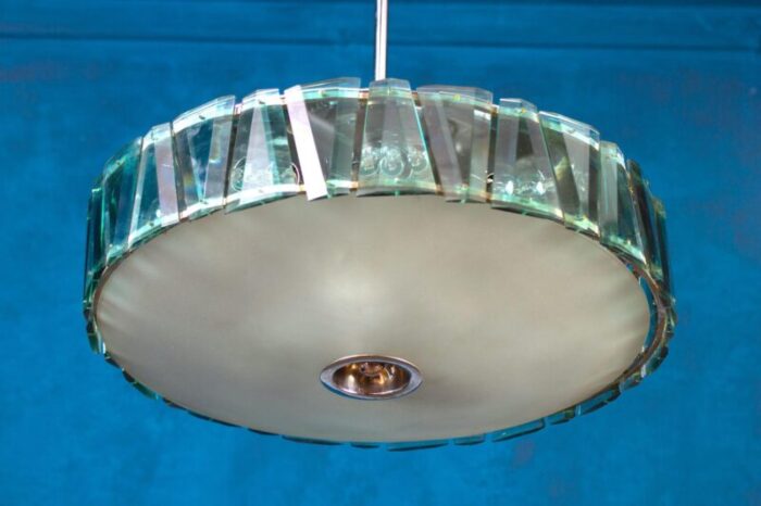 mid century round crystal and chrome pendant from fontana arte 1960 5