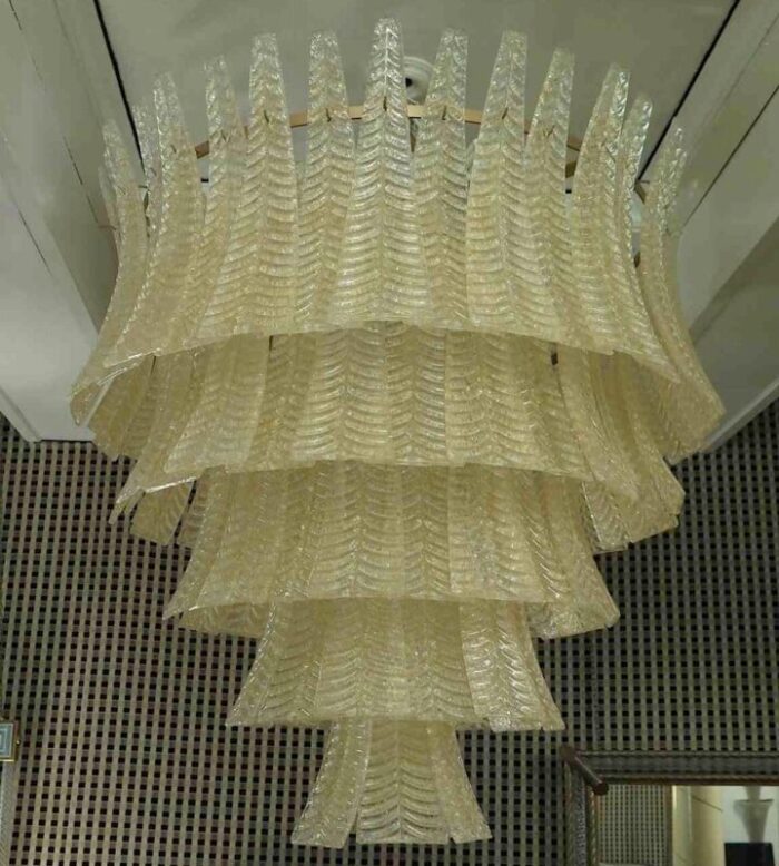 mid century round gold colored murano glass chandelier 1970s 1