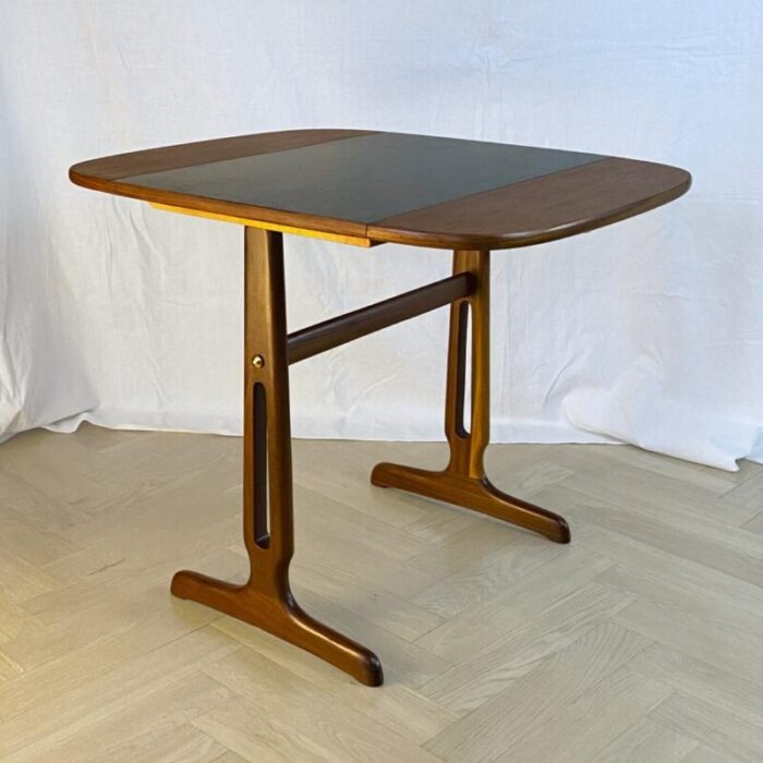 mid century scandinavian drop leaf side table in teak and brass 1950s 1274