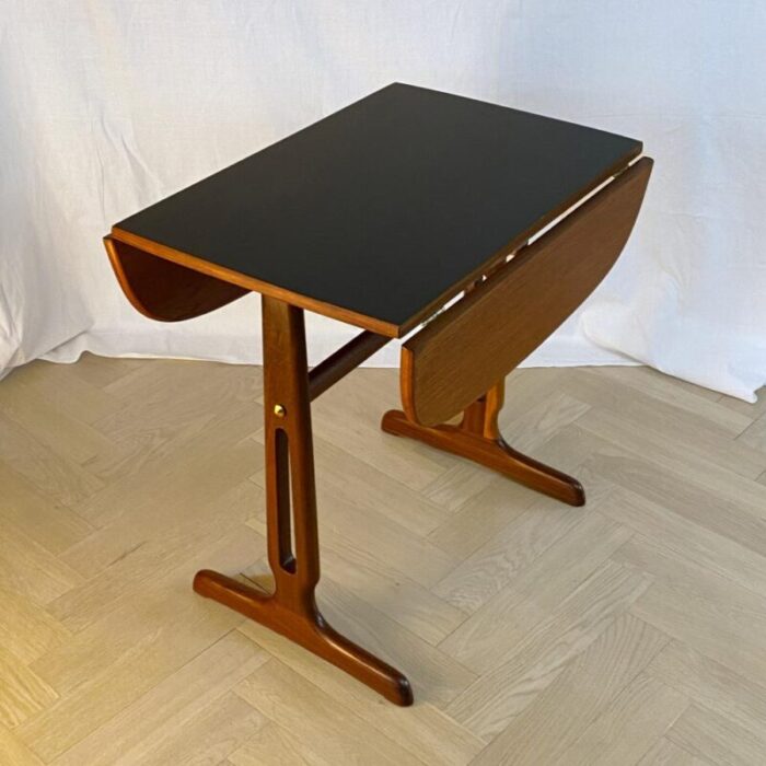 mid century scandinavian drop leaf side table in teak and brass 1950s 1366