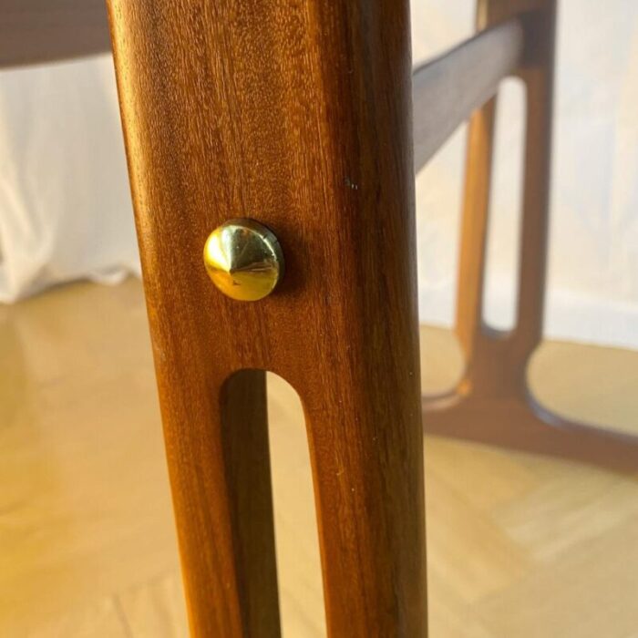 mid century scandinavian drop leaf side table in teak and brass 1950s 3873