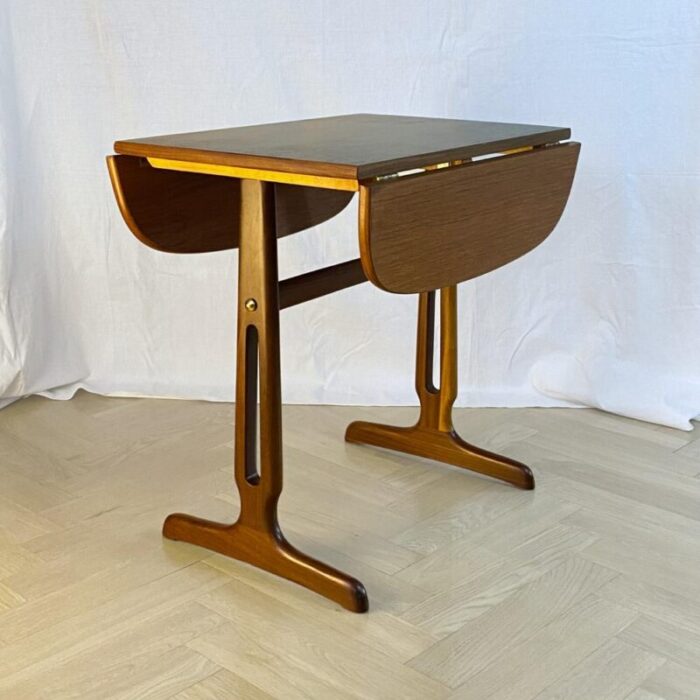 mid century scandinavian drop leaf side table in teak and brass 1950s 5024