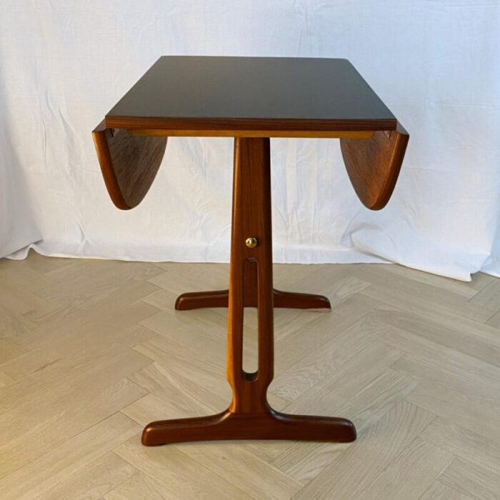 mid century scandinavian drop leaf side table in teak and brass 1950s 5057