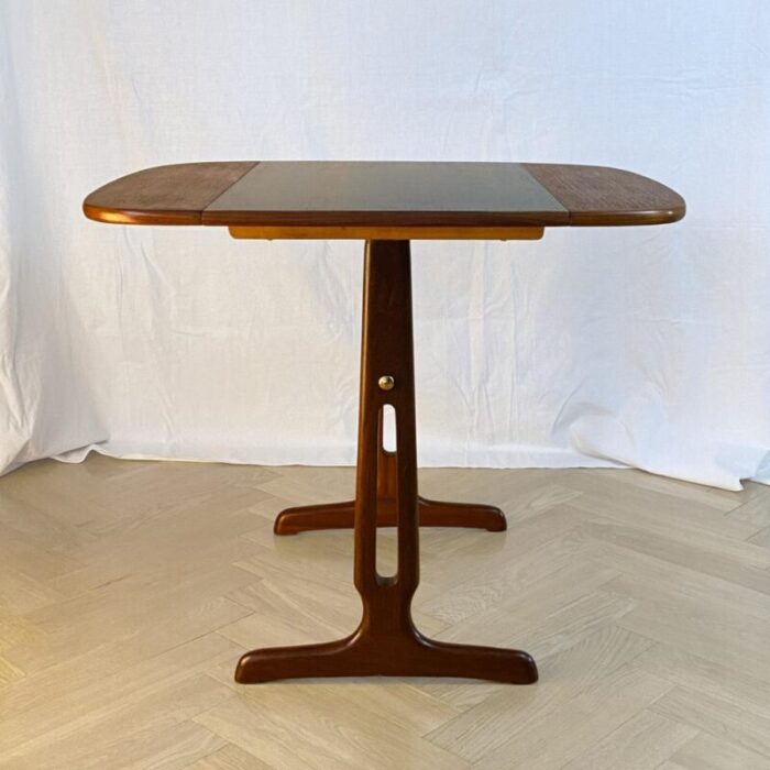 mid century scandinavian drop leaf side table in teak and brass 1950s 7243