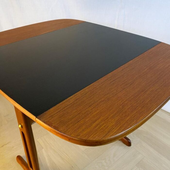 mid century scandinavian drop leaf side table in teak and brass 1950s 8565