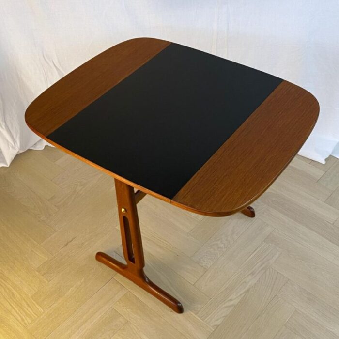 mid century scandinavian drop leaf side table in teak and brass 1950s 9407