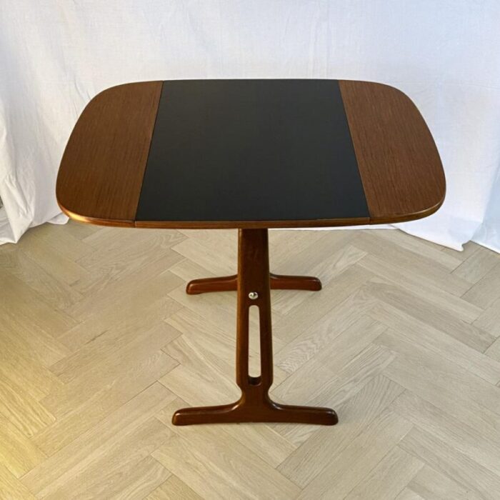 mid century scandinavian drop leaf side table in teak and brass 1950s 9700