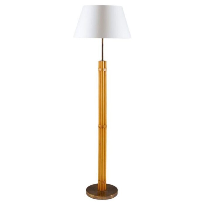 mid century scandinavian floor lamp in brass and bamboo from bergboms sweden 1