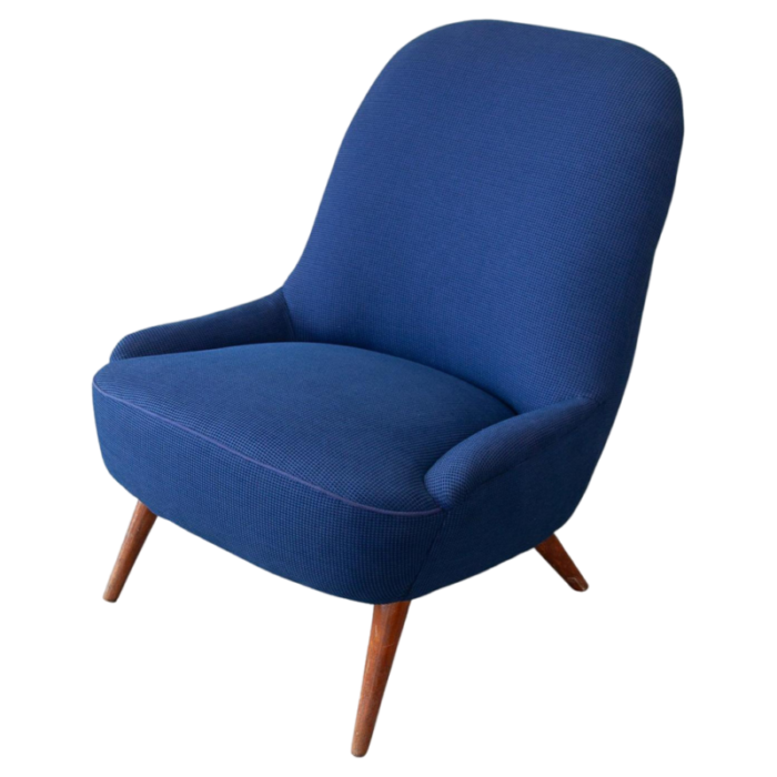 mid century scandinavian modern blue fabric armchair 1950s 4647