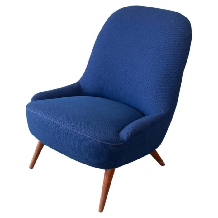 mid century scandinavian modern blue fabric armchair 1950s 7912