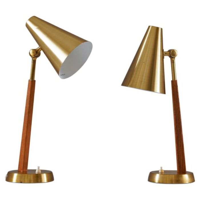 mid century scandinavian table lamp in brass oak from falkenbergs 1