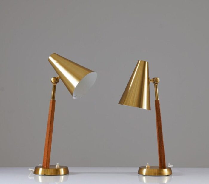 mid century scandinavian table lamp in brass oak from falkenbergs 2