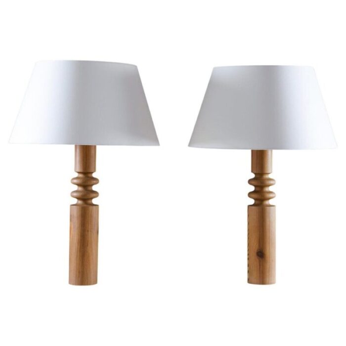 mid century scandinavian table lamps in pine from luxus set of 2 1