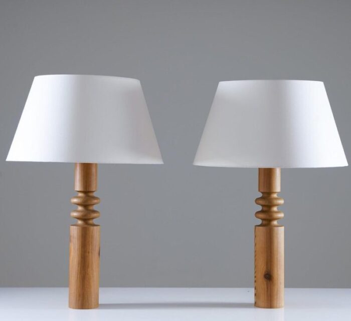 mid century scandinavian table lamps in pine from luxus set of 2 2