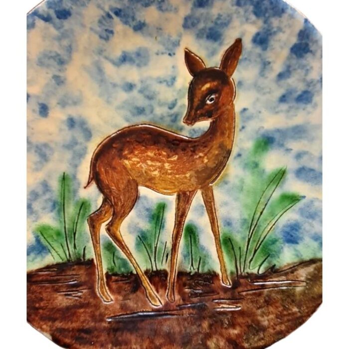 mid century spanish ceramic plate with bambi by puigdemont 0525