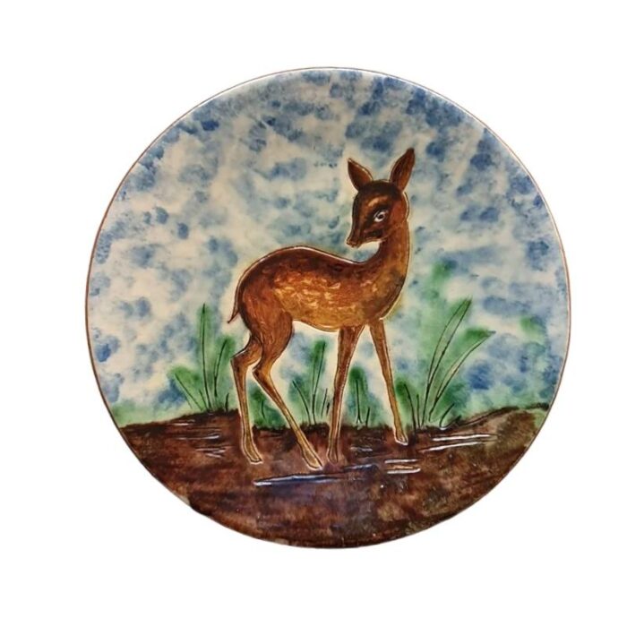 mid century spanish ceramic plate with bambi by puigdemont 8454