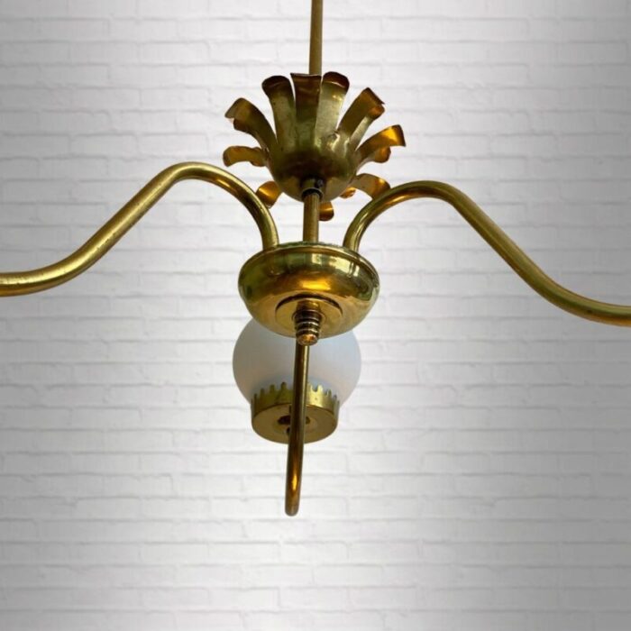 mid century swedish chandelier in brass and glass 1940s 0969