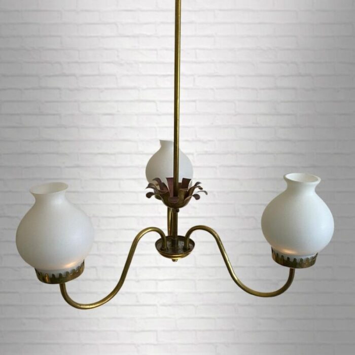 mid century swedish chandelier in brass and glass 1940s 1600