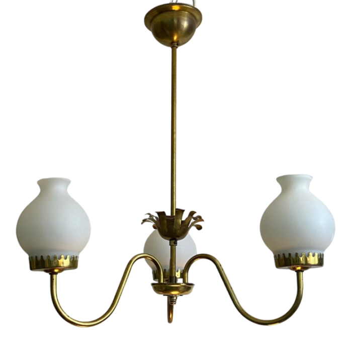 mid century swedish chandelier in brass and glass 1940s 2384