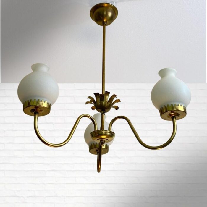 mid century swedish chandelier in brass and glass 1940s 2681