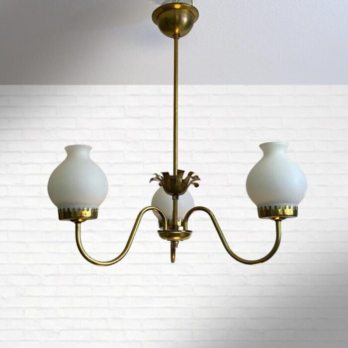 mid century swedish chandelier in brass and glass 1940s 3542