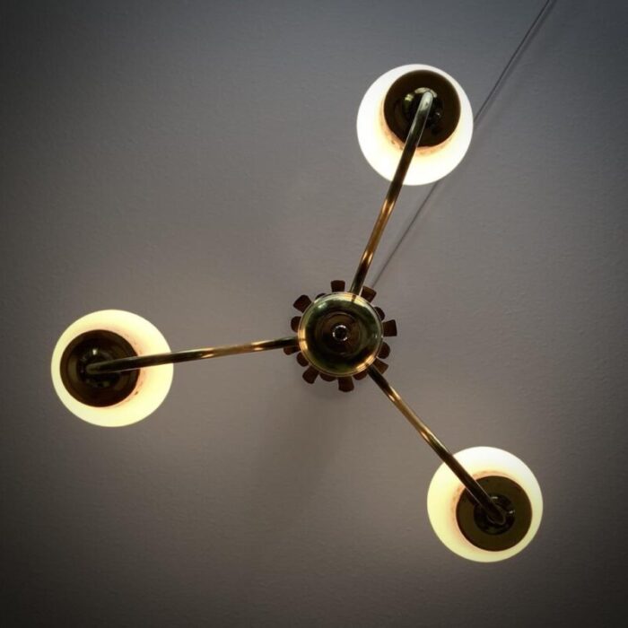 mid century swedish chandelier in brass and glass 1940s 4063