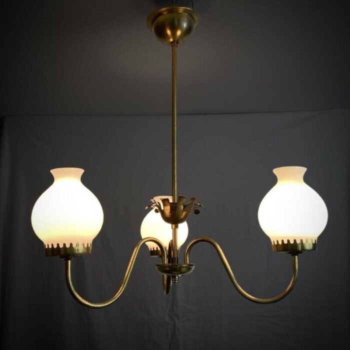 mid century swedish chandelier in brass and glass 1940s 4157