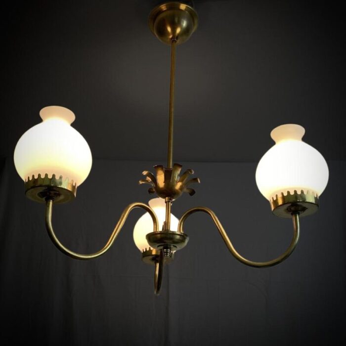 mid century swedish chandelier in brass and glass 1940s 5074