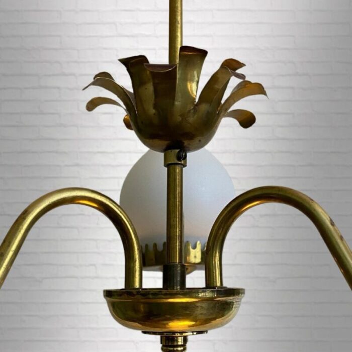 mid century swedish chandelier in brass and glass 1940s 5497