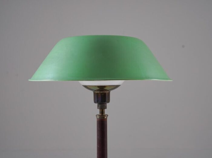 mid century swedish table lamp in brass glass and leather 4