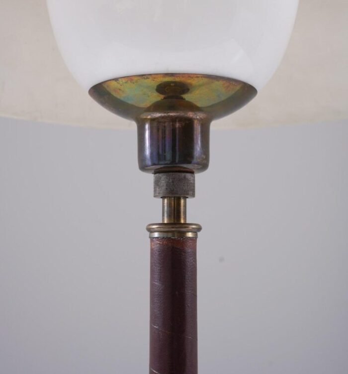 mid century swedish table lamp in brass glass and leather 5