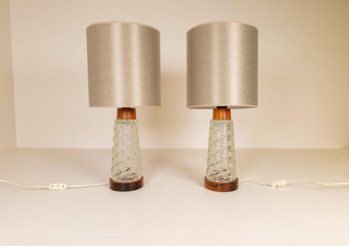 mid century table lamps in teak and glass from orrefors sweden set of 2 2