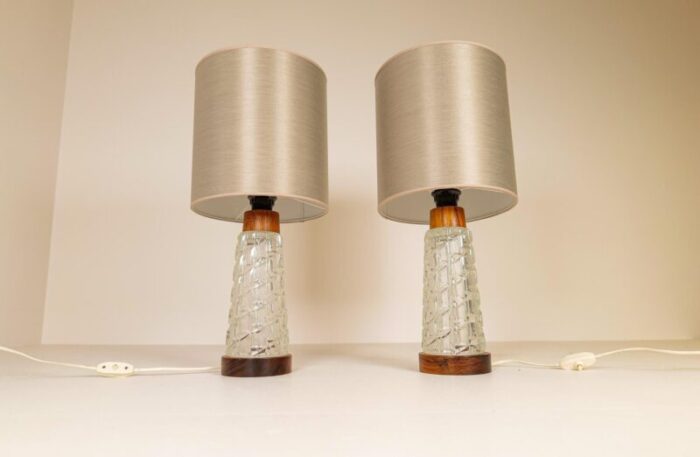 mid century table lamps in teak and glass from orrefors sweden set of 2 4