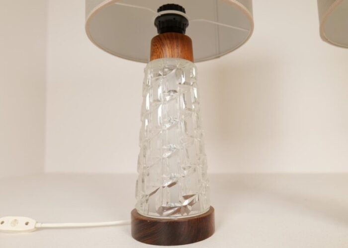 mid century table lamps in teak and glass from orrefors sweden set of 2 5