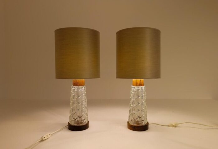 mid century table lamps in teak and glass from orrefors sweden set of 2 7