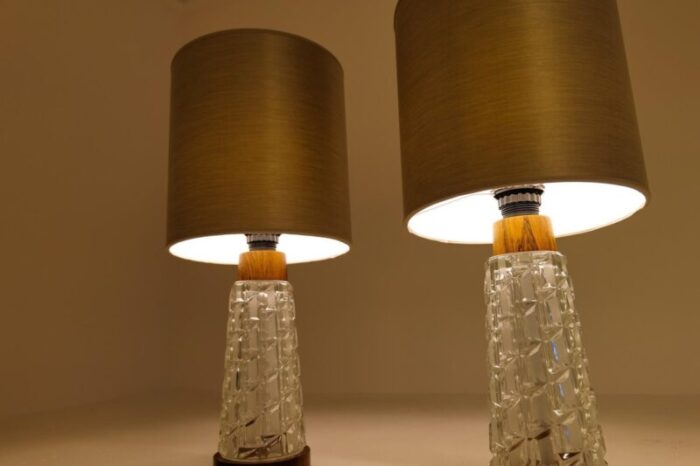 mid century table lamps in teak and glass from orrefors sweden set of 2 8