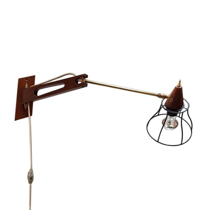 mid century teak brass swing arm wall lamp 1