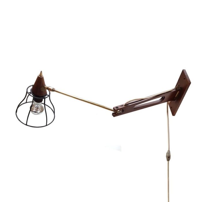 mid century teak brass swing arm wall lamp 11