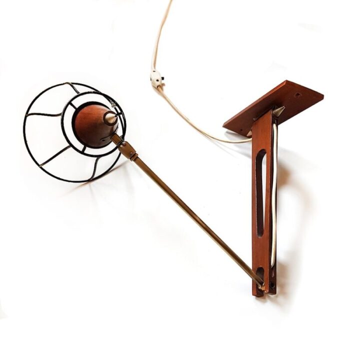 mid century teak brass swing arm wall lamp 6