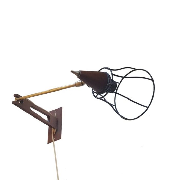 mid century teak brass swing arm wall lamp 7