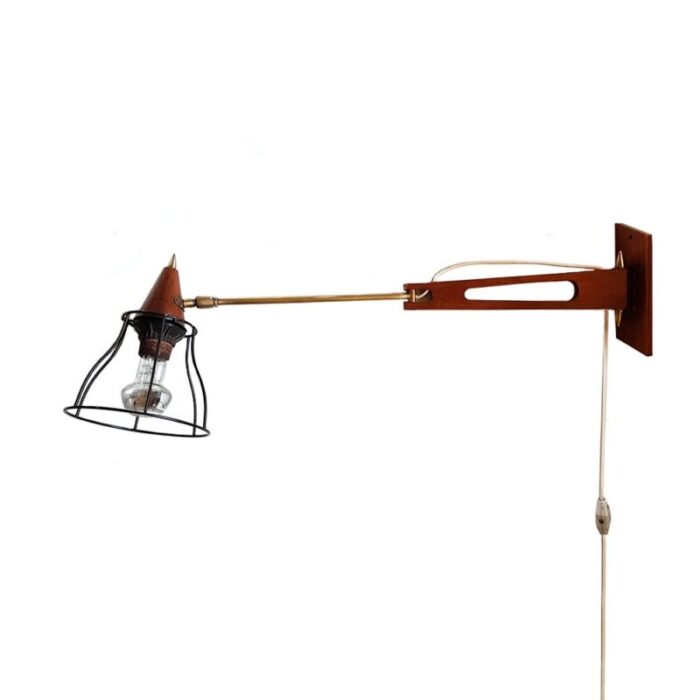 mid century teak brass swing arm wall lamp 8