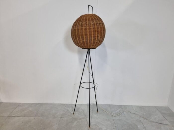 mid century wicker cocoon floor lamp 1960s 1