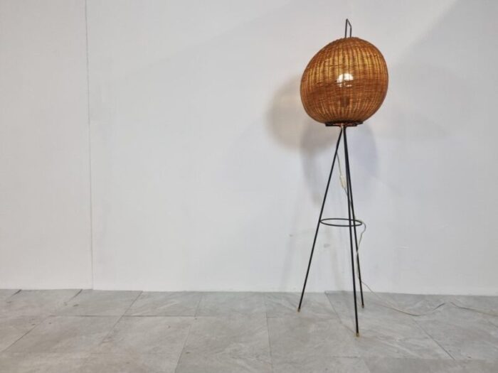 mid century wicker cocoon floor lamp 1960s 4