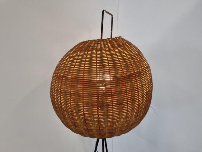 mid century wicker cocoon floor lamp 1960s 7