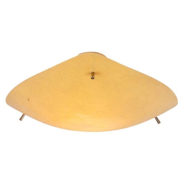 mid century yellow fiberglass brass flush mount 1950 1