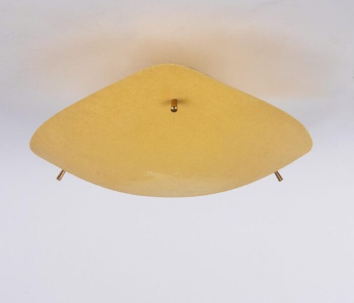 mid century yellow fiberglass brass flush mount 1950 3