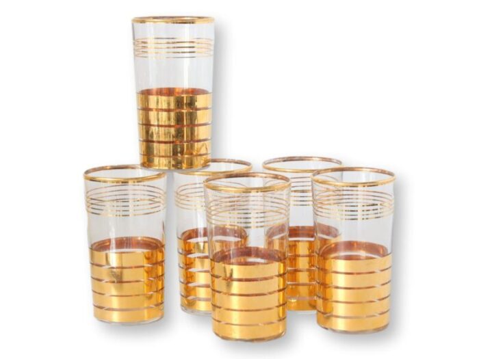 midcentury gilded beverage set set of 7 0531