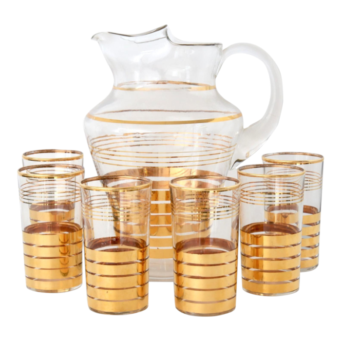 midcentury gilded beverage set set of 7 6557